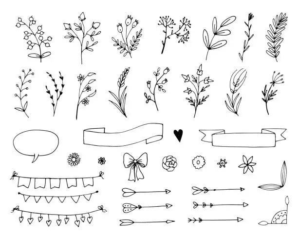 Vector illustration of Hand Drawn vintage floral elements.