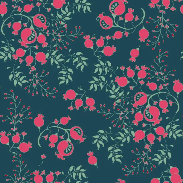 Vector illustration of Seamless pattern with berries in ethnic style