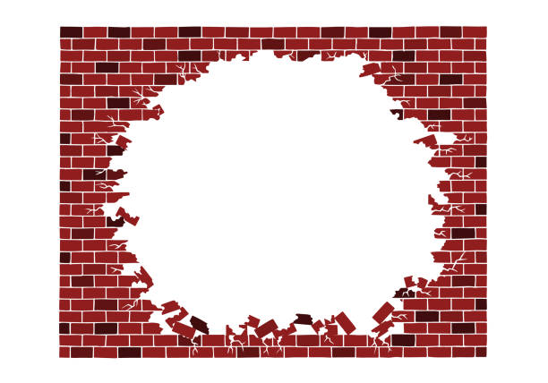 istock Brick wall with a hole in the middle and a place for text. Hand Drawn. Freehand drawing. Doodle. Sketch. Outline. 2098735890