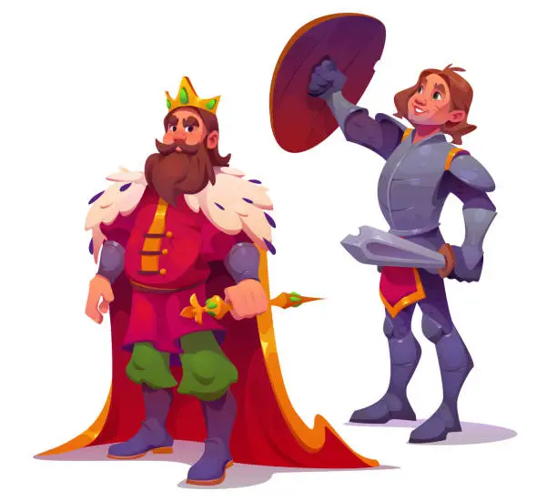 Vector illustration of Medieval king and knight characters