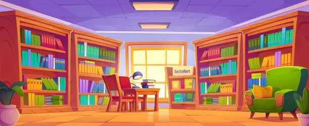 Vector illustration of School public library or bookshop interior