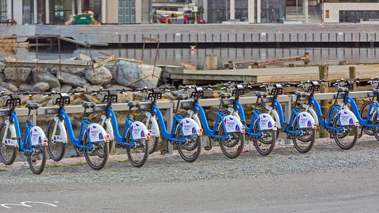 Oslo, Norway - October 30, 2016: Bicycle Rental Telia Raskest in Oslo, Norway.