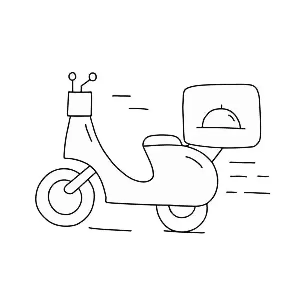 Vector illustration of Line Art Illustration of a Classic Scooter With a Side Cargo Box