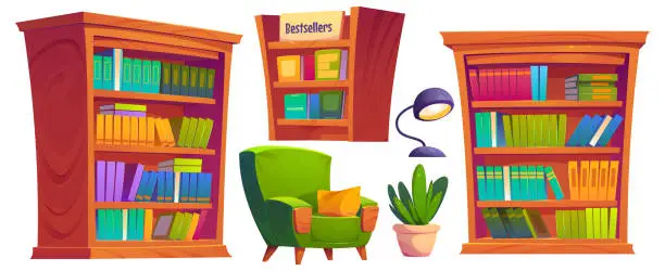 Vector illustration of Library furniture set isolated on white background