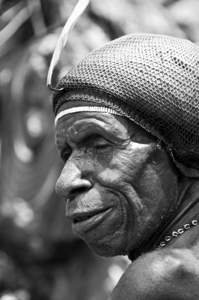 Baliem Valley, Wamena, West Papua, Indonesia - oct 30,2010 : close-up of a man from a Dani tribe, still relatively isolated, in  Dugum Hills, Baliem Valley, West Papua