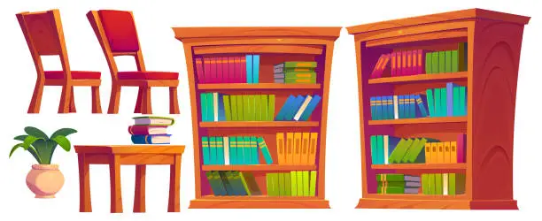 Vector illustration of School library or bookshop interior furniture