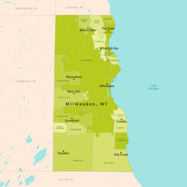 ilustraciones, imágenes clip art, dibujos animados e iconos de stock de wi condado de milwaukee mapa vectorial verde - cudahy