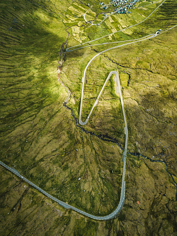 high view of the winding roads at the faroe islands