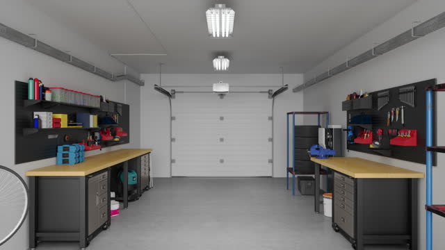 Modern Empty Garage Interior With Working Equipments And Tools