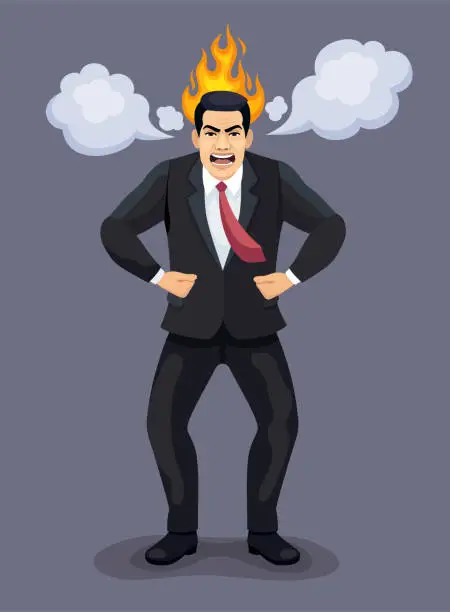 Vector illustration of Angry Furious Boss Characters. Stress Situation in Office.