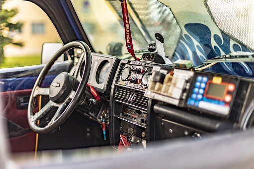 Vicenza, Italy 19 March 2024: Interior view of a competitive racing car, showcasing advanced features and technology.