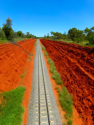 Train rail, red dust, north Western Australia