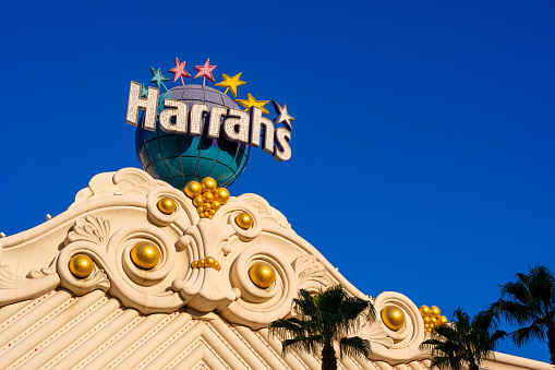 Las Vegas,  Nevada, United States - September 27, 2023: Sign of Harrah's Casino