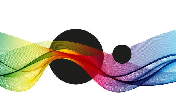 Vector illustration of Horizontal lines of transparent color wave on white background, rainbow wave, design element