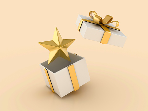 3D Star with Gift Box - Color Background - 3D Rendering