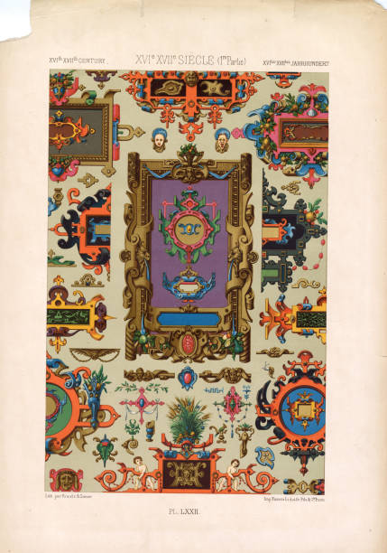 istock 16th & 17th Century Enameled Frame Art - Racinet's Colorful Ornamentation Plate LXXII 2098864703