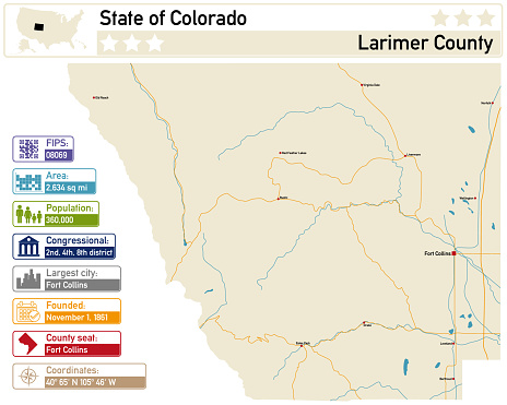 Detailed Infographic And Map Of Larimer County In Colorado Usa Stock ...