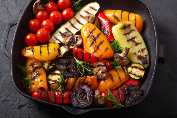 istock Colorful grilled vegetables on a pan barbecue 2098888739