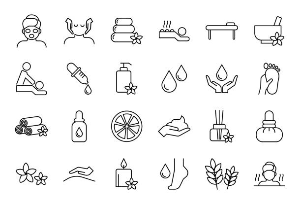 ilustrações de stock, clip art, desenhos animados e ícones de spa & massage icon set - massaging human hand massage therapist vector