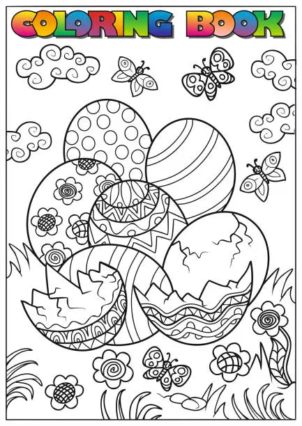 Vector illustration of Easter coloring book for children - eggs