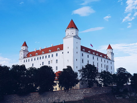 Old Bratislava Castle on a hill above the Danube River, Slovakia, on August 2, 2017