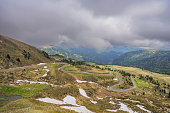 Winding road in the Nockberge nature reserve landscape in Carinthia