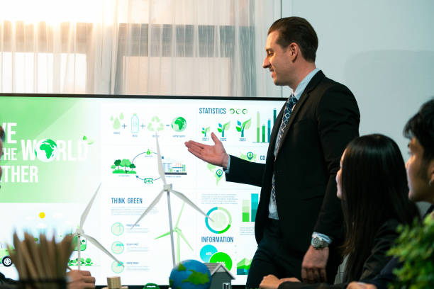 istock Businessman leader give presentation on eco-friendly implementation. Quaint 2098945285