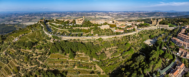 Aerial view of Montalcino in Siena Province, Tuscany, Italy