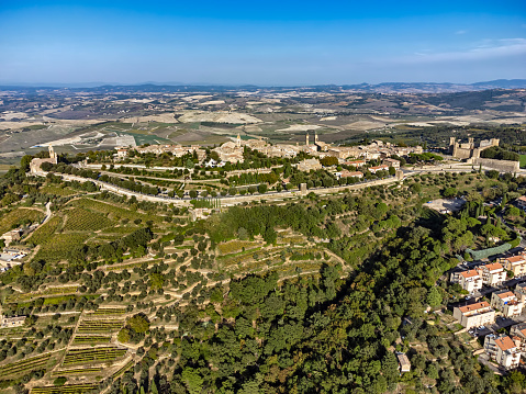 Aerial view of Montalcino in Siena Province, Tuscany, Italy