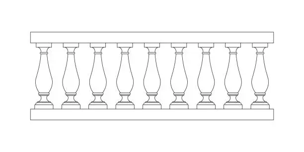 Vector illustration of Stone balustrade with balusters for fencing. Marble fencing for architectural design