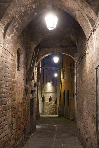 Historic buildings of Perugia, Umbria region, Italy, by night