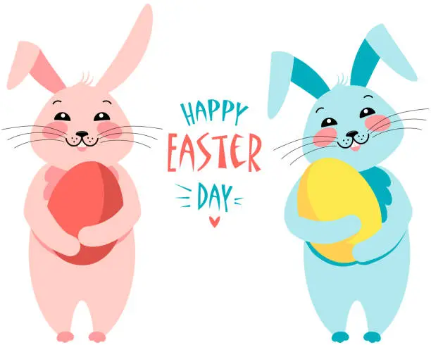 Vector illustration of A pair of rabbits with an Easter egg.