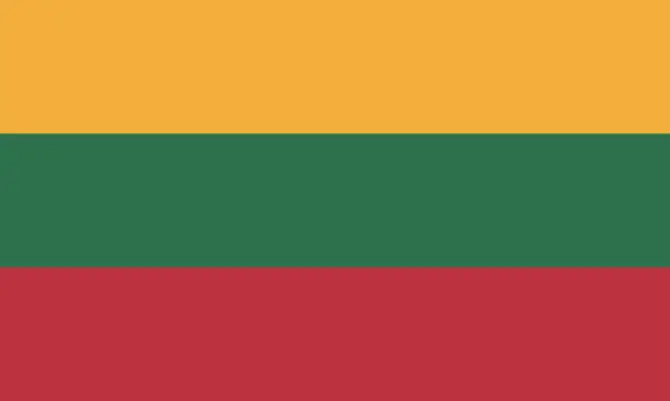 Vector illustration of Lithuania flag. Standard size. The official ratio. A rectangular flag. Standard color. Flag icon. Digital illustration. Computer illustration. Vector illustration.