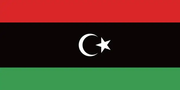 Vector illustration of Libya flag. Standard size. The official ratio. A rectangular flag. Standard color. Flag icon. Digital illustration. Computer illustration. Vector illustration.