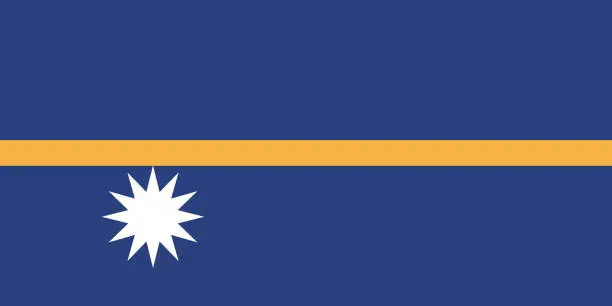 Vector illustration of Nauru flag. Standard color. Standard size. A rectangular flag. Icon design. Computer illustration. Digital illustration. Vector illustration.
