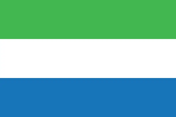 Vector illustration of Sierra Leone flag. Standard size. The official ratio. A rectangular flag. Standard color. Flag icon. Digital illustration. Computer illustration. Vector illustration.