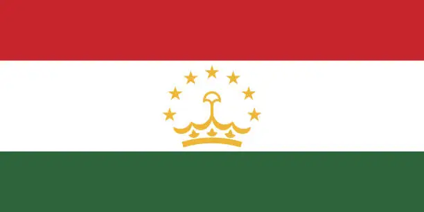 Vector illustration of Tajikistan flag. Standard size. The official ratio. A rectangular flag. Standard color. Flag icon. Digital illustration. Computer illustration. Vector illustration.