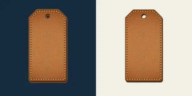 Vector illustration of Leather rectangle empty label with stitching