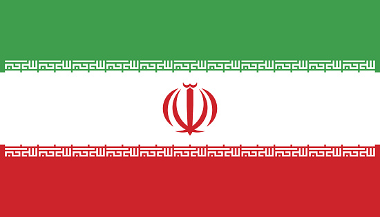 Iran flag. Standard size. The official ratio. A rectangular flag. Standard color. Flag icon. Digital illustration. Computer illustration. Vector illustration.
