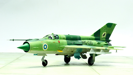 Finnish Air Force MiG-21 Model on whitebackground.