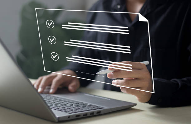 Electronic signing businessman signing electronic document on digital document on virtual laptop screen electronic signature, electronic signature concept.