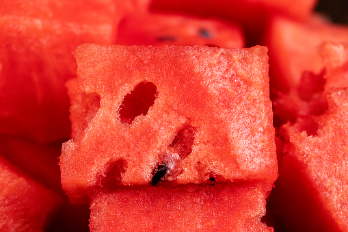 sliced ripe red watermelon, juicy and fresh pieces of red watermelon