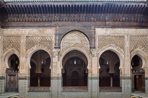 Bou Inania Medersa building exterior in Fez, Morocco, North Africa.