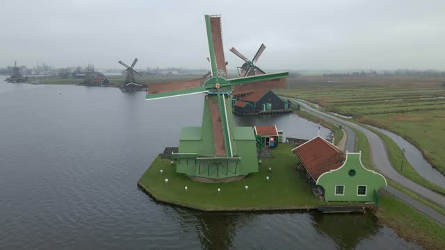 Aerial view of windmills the most popular tourist attractions in Netherlands