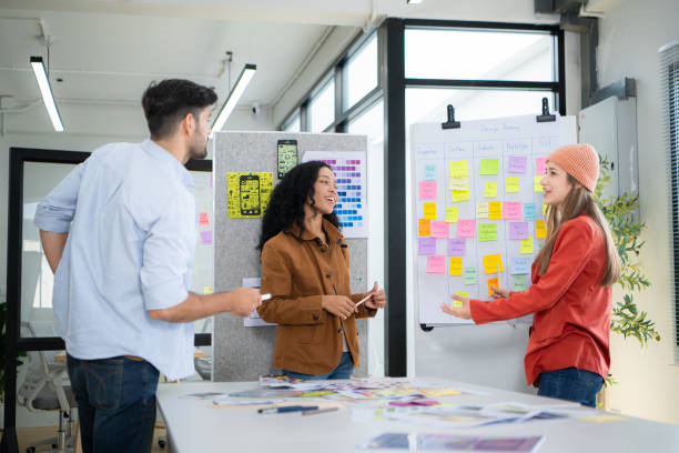 istock Multiethnic young business people working together in modern office, Collaborate to designing an application for use on the internet network. 2099079625