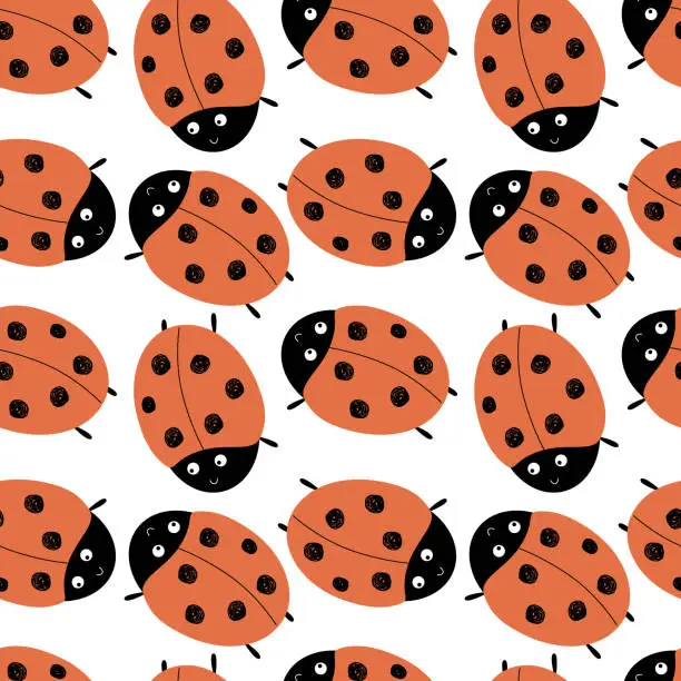 Vector illustration of Cute ladybug seamless pattern. Vector illustration. For packaging, background, wallpaper, baby clothes