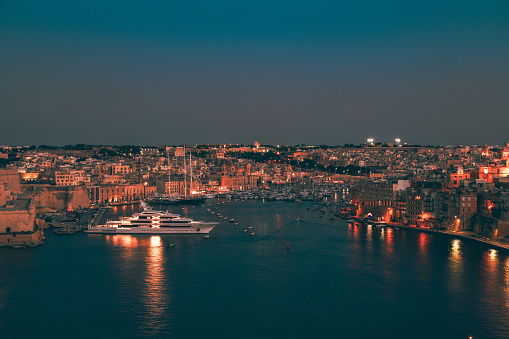 Beautiful Old Harbor At Night In Valletta, Malta