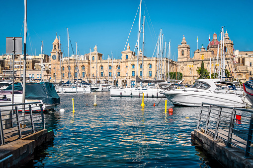 Beautiful Architecture Of Buildings Overlooking Grand Harbor Of Birgu, Malta