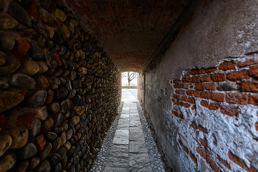 Stone wall and path in a mountain village in Guizhou, China