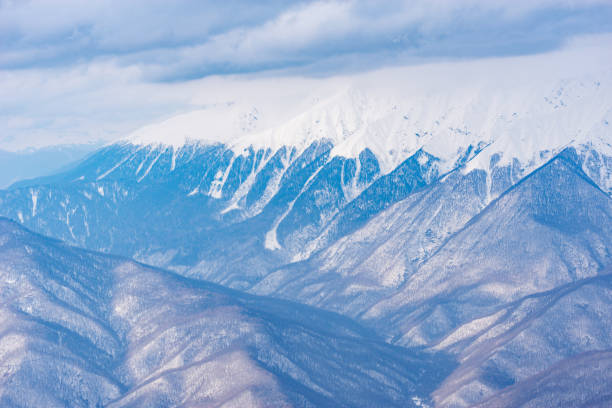 Mountains under the snow and ice at winter. Caucasus.